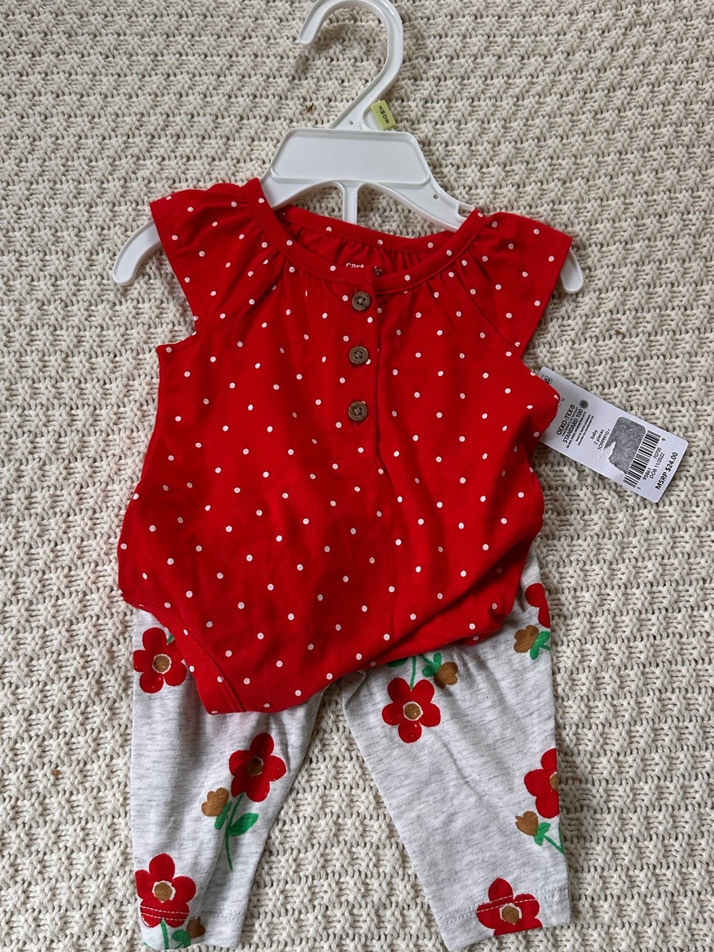 Carters Red Polka Dot Baby Bodysuit with Floral Grey Leggings